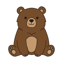 Fototapeta premium Cute Brown Bear Sitting Cartoon Character Design Element Vector Illustration