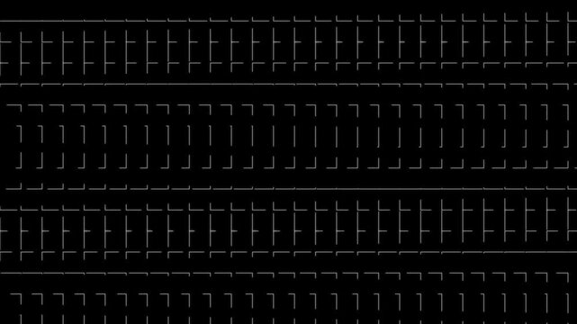 Minimalist geometric pattern motion animation 4k background, with pulsing l-shaped, lines in monochrome, black and white