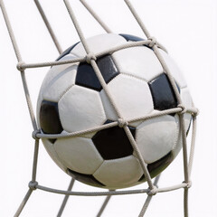 Naklejka premium Indian Miniature Soccer 3D. Realistic 3D Illustration Of A Leather Soccer Ball In Net Against White Background