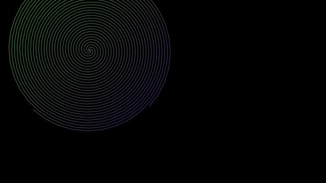 Neon gradient spiral motion background: hypnotic circular line pattern animation 4k