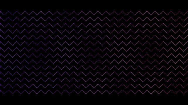 Neon zigzag pattern motion background, abstract purple and blue gradient lines, seamless digital wave loop for modern projects animation 4k