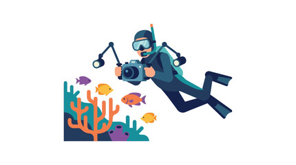 Scuba diver with camera exploring coral reef and fish underwater © MHM99
