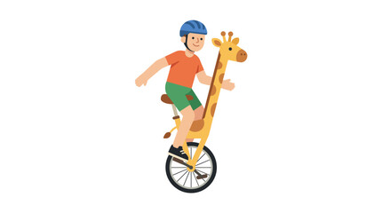 Boy riding giraffe unicycle, fun, sport, isolated on white background © MHM99