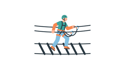 Man on rope bridge adventure park, safety harness, extreme sports, outdoor activity © MHM99