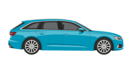 Fototapeta premium Sleek modern blue station wagon in side view showcasing stylish design and contemporary aesthetics for automotive illustrations
