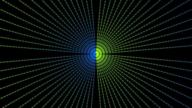 Abstract blue and green radial dashed lines animation 4k background, motion