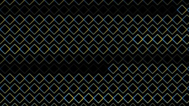 Abstract geometric diamond pattern animation with blue and gold glowing lines 4k background