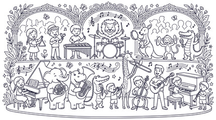 Obraz premium Animals performing in a musical orchestra.