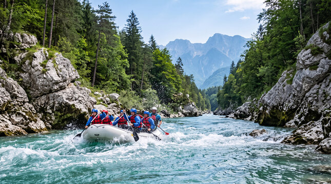 Rafting en Groupe sur une Rivi&egrave;re de Montagne