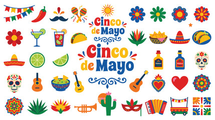 Naklejka premium Cinco de mayo festival icons collection for celebration.