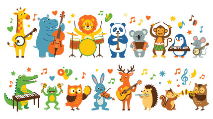 Diverse animals playing musical instruments in joyful performance. © GW
