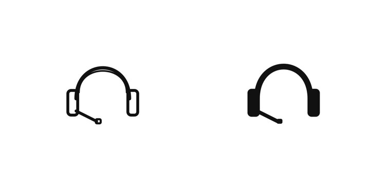 Gaming headset over ear studio headphones icon with mic representing gaming and broadcasting in outline and solid styles