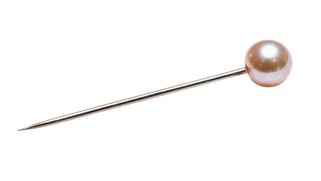 Isolated elegant pearl headed straight pin with shimmering pink pearl on metallic silver shaft