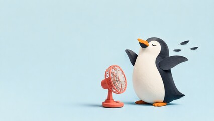 Obraz premium Relaxed Penguin in Front of a Small Fan