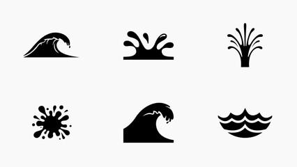 Naklejka premium Monochrome Vector Water Elements Waves Splashes Fountains and Liquid Splats.eps