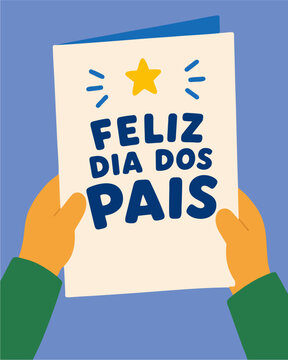 M&atilde;p segurando cart&atilde;o de Feliz Dia dos Pais com Espa&ccedil;o para Mensagem e Logotipo