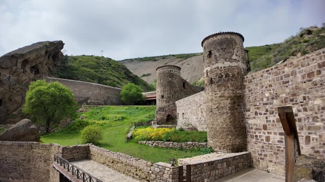 David Gareji Monastery, 6th-century rock-hewn monastic complex in Georgia. Famous for its cave churches, medieval frescoes, and stunning views along the Georgia, Azerbaijan border near Udabno.