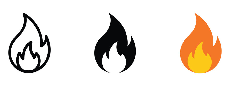 Fire flame icon showing burning symbol for energy heat intensity and ignition power concept representing heat and combustion vector, design