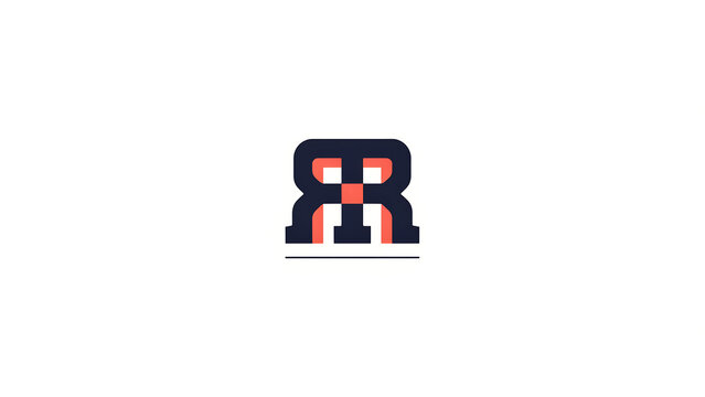 A dark blue and orange letter r monogram symbol isolated on a transparent background