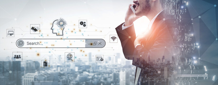 Artificial intelligence AI search concept enabling smarter discovery, recommendations to digital services and knowledge. Generative AI search engine algorithm provide user intent result. Corpus