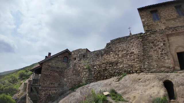 David Gareji Monastery, 6th-century rock-hewn monastic complex in Georgia. Famous for its cave churches, medieval frescoes, and stunning views along the Georgia, Azerbaijan border near Udabno.