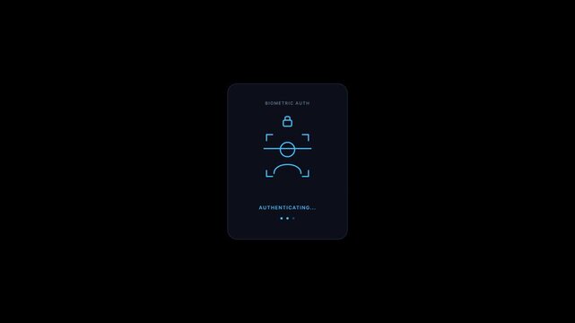 Futuristic biometric face recognition scanning interface animation on dark background.