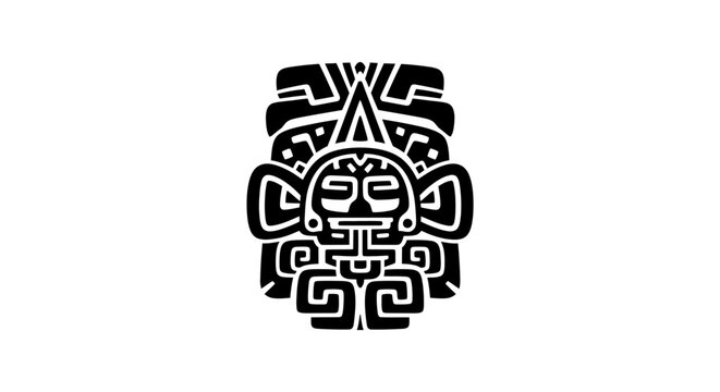 Mayan style ethnic tribal mask icon isolated on white