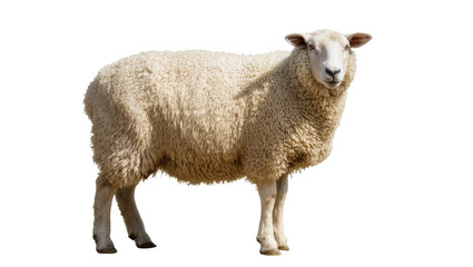 Isolated domestic sheep standing gracefully and looking at the camera with its thick fleece © Oisin
