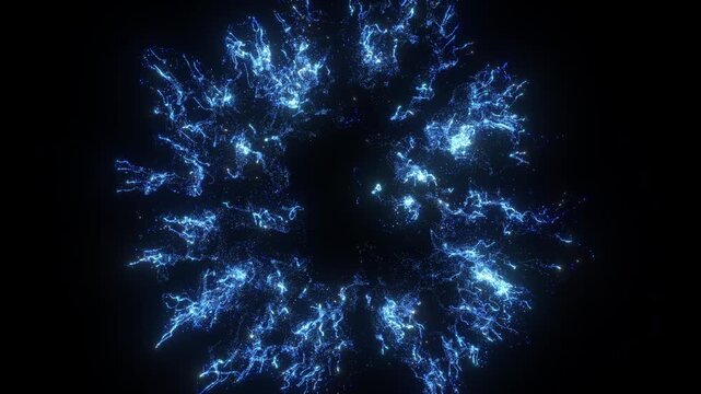 4K Blue Glitter Particle Explosion Abstract Light Burst Background Animation Video. Purple particles isolated on black. Trend effect for motion design, overlays, intros, or festive visuals.