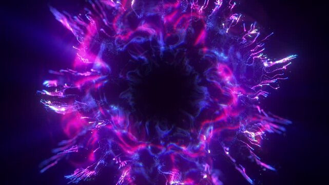 4K Blue Glitter Particle Explosion Abstract Light Burst Background Animation Video. Purple particles isolated on black. Trend effect for motion design, overlays, intros, or festive visuals.