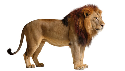 Isolated majestic male lion with a magnificent mane standing gracefully, looking to the right © Francisco