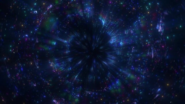 4K Blue Cosmic Portal Background Animation, Glowing Particle Vortex with Hyperspace Tunnel Effect for Sci-Fi Motion Graphics, Overlays and Intros