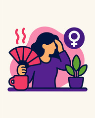 Fototapeta premium Woman with Hot Flash During Menopause and Climacteric Vector Illustration