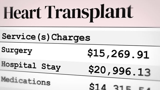 Heart transplant cost and medical bill concept close up 4k footage