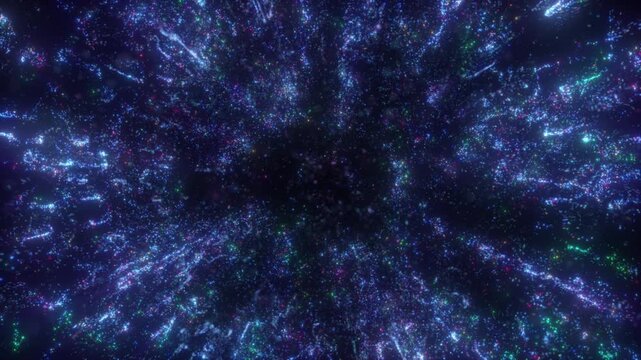 4K Blue Cosmic Portal Background Animation, Glowing Particle Vortex with Hyperspace Tunnel Effect for Sci-Fi Motion Graphics, Overlays and Intros