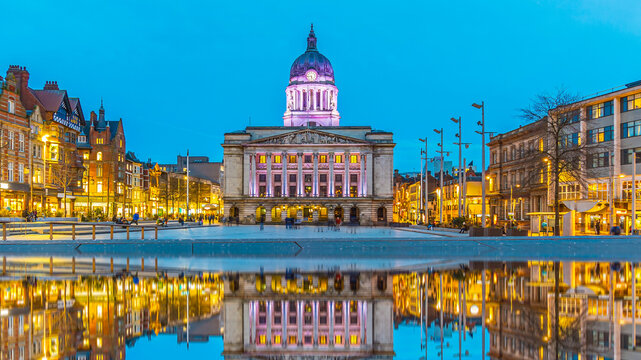 Downtown Nottingham city skyline, cityscape of England