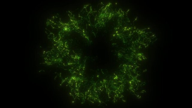 4K Green Glitter Particle Explosion Abstract Light Burst Background Animation Video, Energy Glow Particles Isolated on Black for Motion Graphics, Overlays, Intro