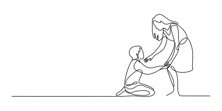 Continuous single line drawing of a man kneeling in front of a woman proposing marriage or showing deep love and affection Vector, illustration