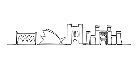 Continuous single line drawing of a castle and historic building skyline silhouette for travel concept and architecture design Vector, illustration © D-Stocker2026