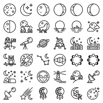 Moon Phases, Space Icons & Celestial Elements - Vector Set