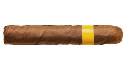 Isolated premium tobacco cigar with plain yellow band and rich brown wrapper texture © Andrei