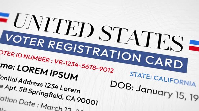 US voter registration card template with placeholder text and identity verification design 4k animation