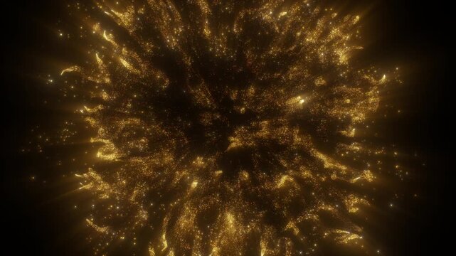Golden Explosion of Glowing Particles on Black Background | 4K Abstract Glitter Effect