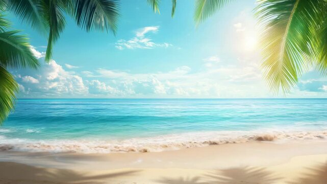 Beautiful Beachscape with Palm Trees and Sunrays