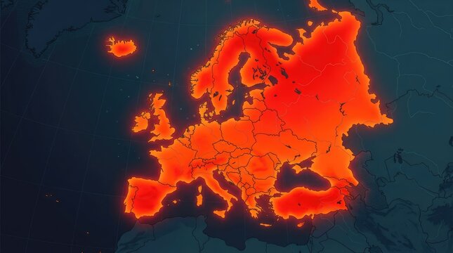 Heatwave in Europe Map Illustration Showing Extreme Temperature Zones Across Germany France and Spain with Climate Change Concept Infographic
