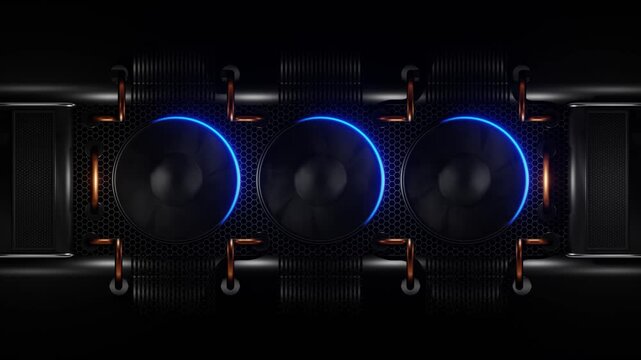 Spinning fans and glowing blue led rings