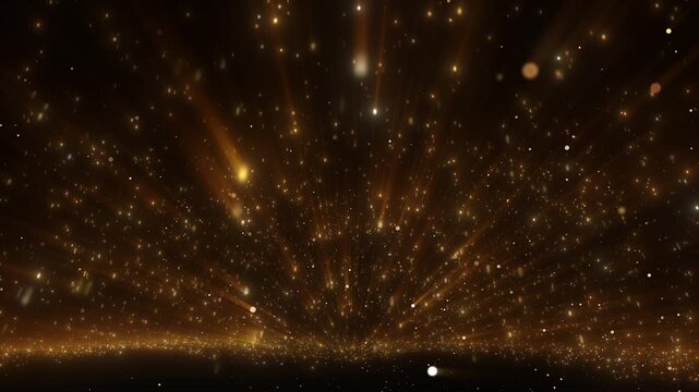 4K Golden Glitter Star Field Background Animation, Luxury Sparkling Particles with Glowing Light Rays for Motion Graphics, Intros and Overlays