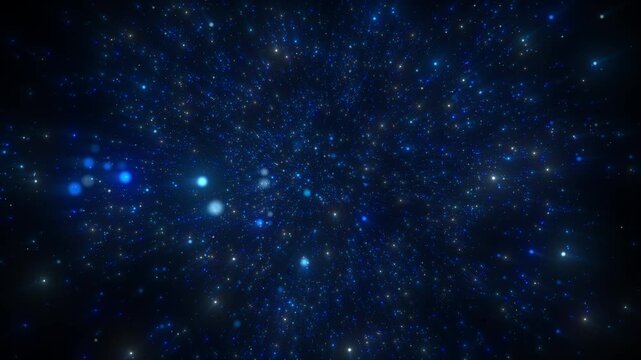 4K Blue Particle Explosion Background Animation. Glowing Sparkles and Glitter Dust. Energy Burst. Bokeh Lights. Motion Graphics. Isolated on Black.