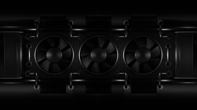 Spinning triple fans loop on dark futuristic