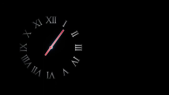 Ticking neon second hand loop on minimalist black clock